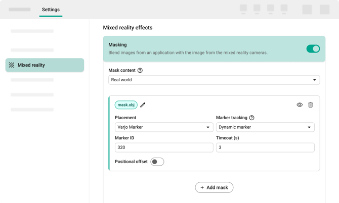 Masking settings in Varjo Base