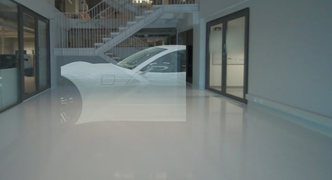 A visual example of an augmented reality projection as achieved with an optical-see-through-based AR device.